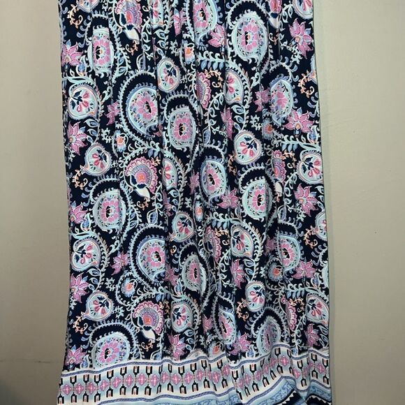 Talbots Floral Paisley Dress Blue Sleeveless Lightweight Split V-Neck Size 10P - Picture 2 of 9